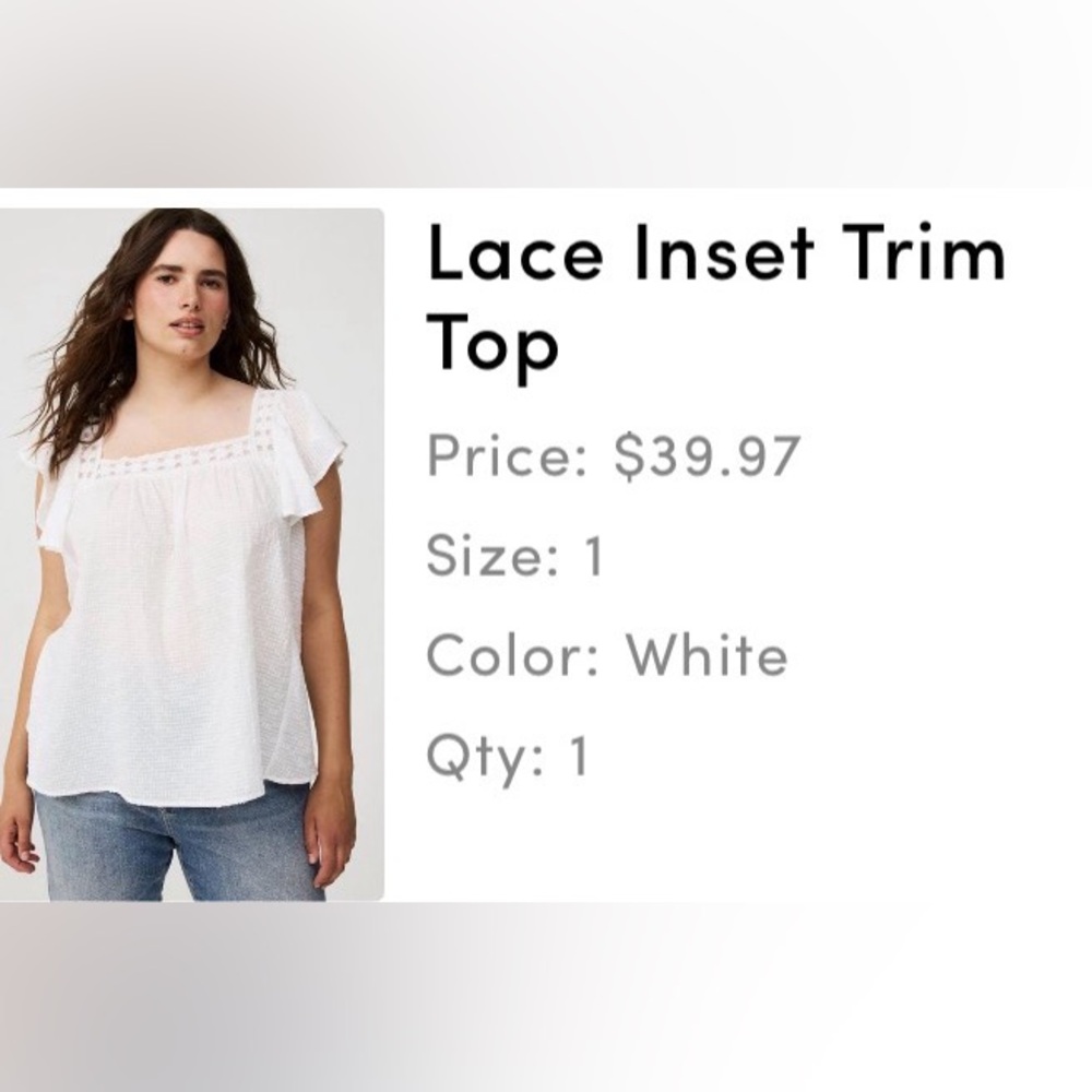 NWT - White Lace Inset Flutter Sleeve Top (Never Been Worn) - Picture 3 of 5